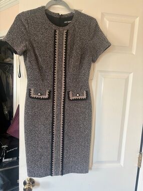 Karl Lagerfeld Gray and Black Tweed Midi Dress